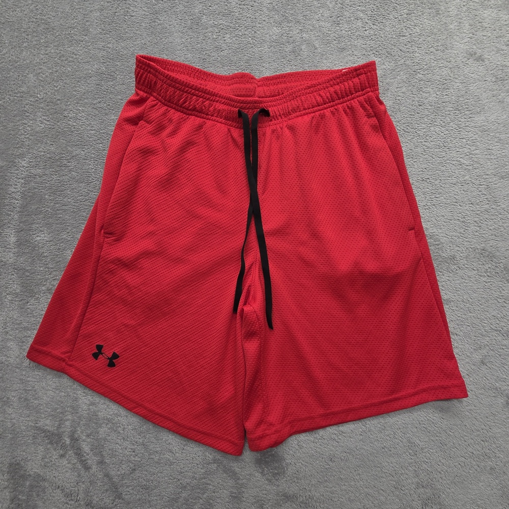Under Armour Shorts Mens M Red Mesh Drawstring Elastic Waist Pockets HeatGear